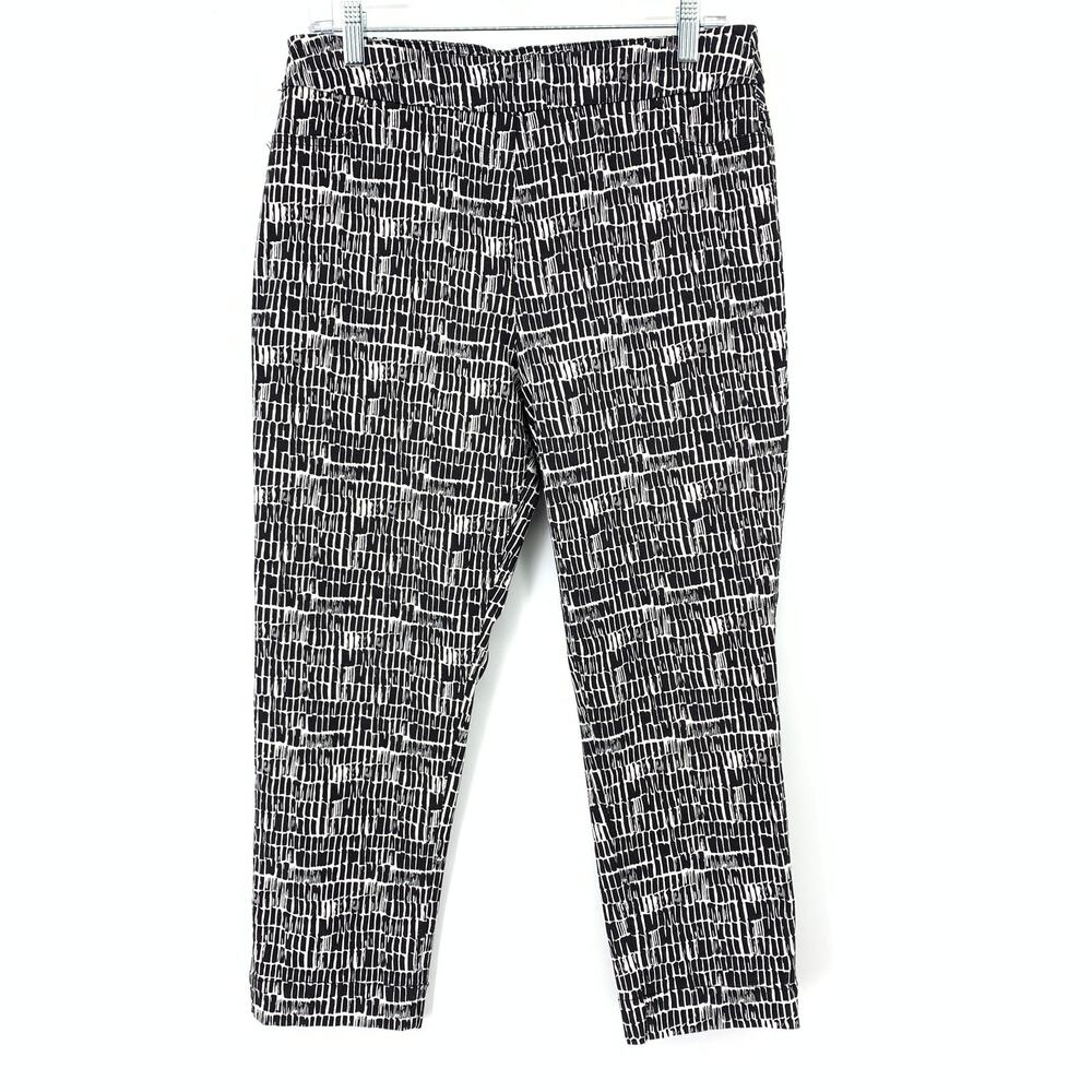 Soft Surroundings Pants Womens Large Black White Geometric Print Cropped Pull-On